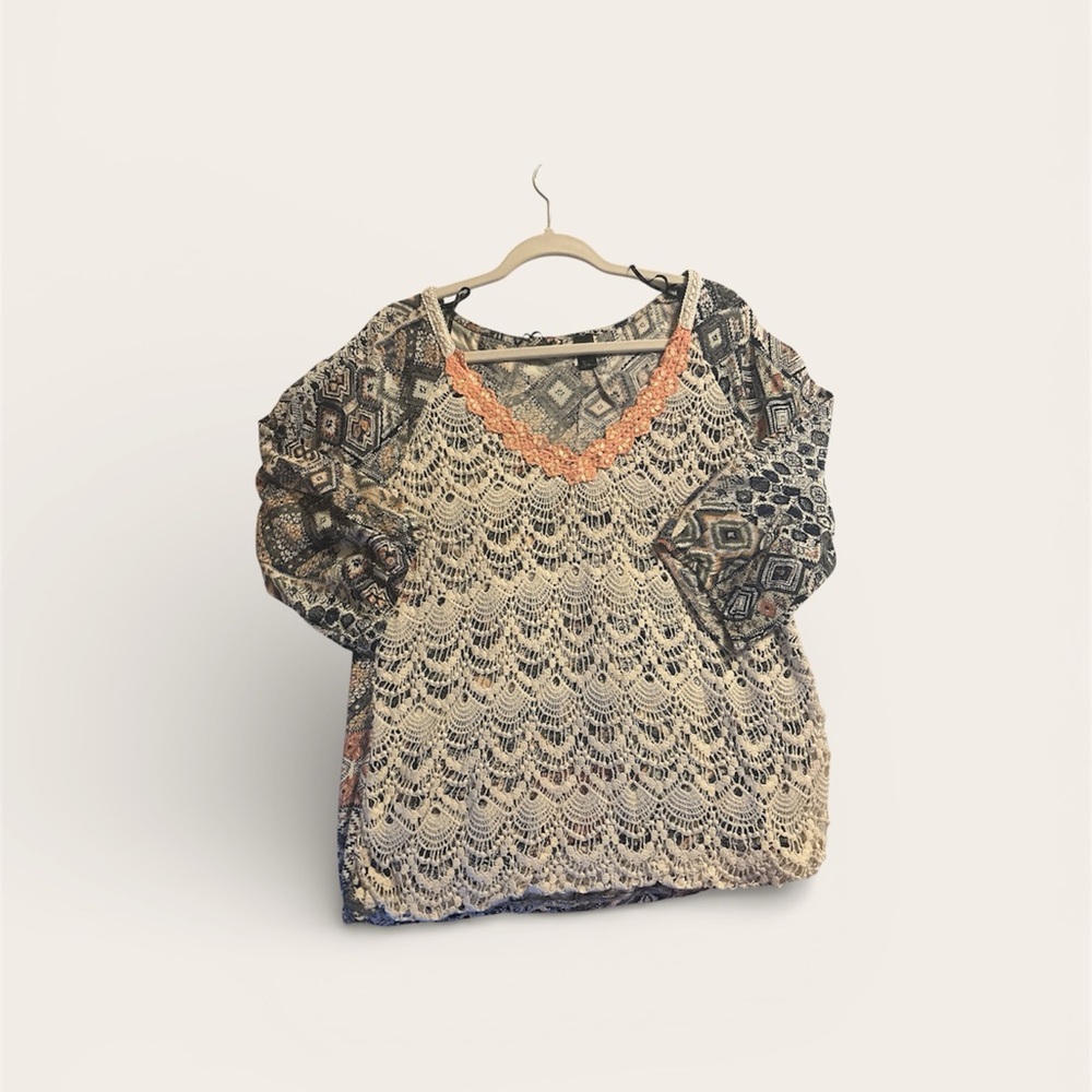 BKE Crochet Lace Top with Multicolor Accents